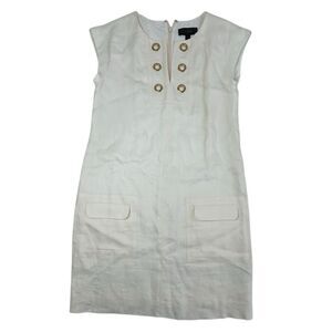 J CREW Linen Gold Grommet Sheath Dress Women Size 2 Cream F1836
